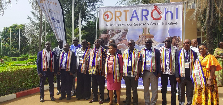 Uganda’s Chair elect, David Meya of Makerere University’s College of Health Sciences (extreme left) and the rest of the O.R. Tambo Africa Research Chairs